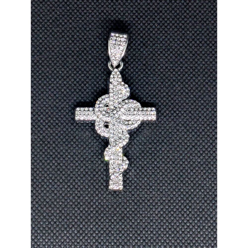 Brand New men's Iced Snake Wrapped Cross Pendant with Cz's (Religious Jewelry)